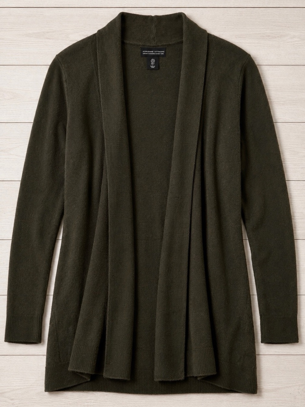 Adrienne Vittadini 100% Merino Wool Olive Open Front Cardigan Small